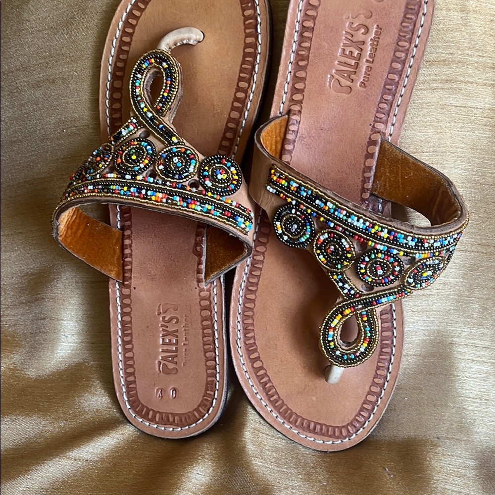 Beaded Sandals - Multicolor, pure leather